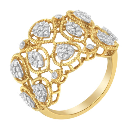 14K Yellow Gold Diamond Art Deco Ring (1/2 Cttw, H-I Color, I1 Clarity) - Size 7