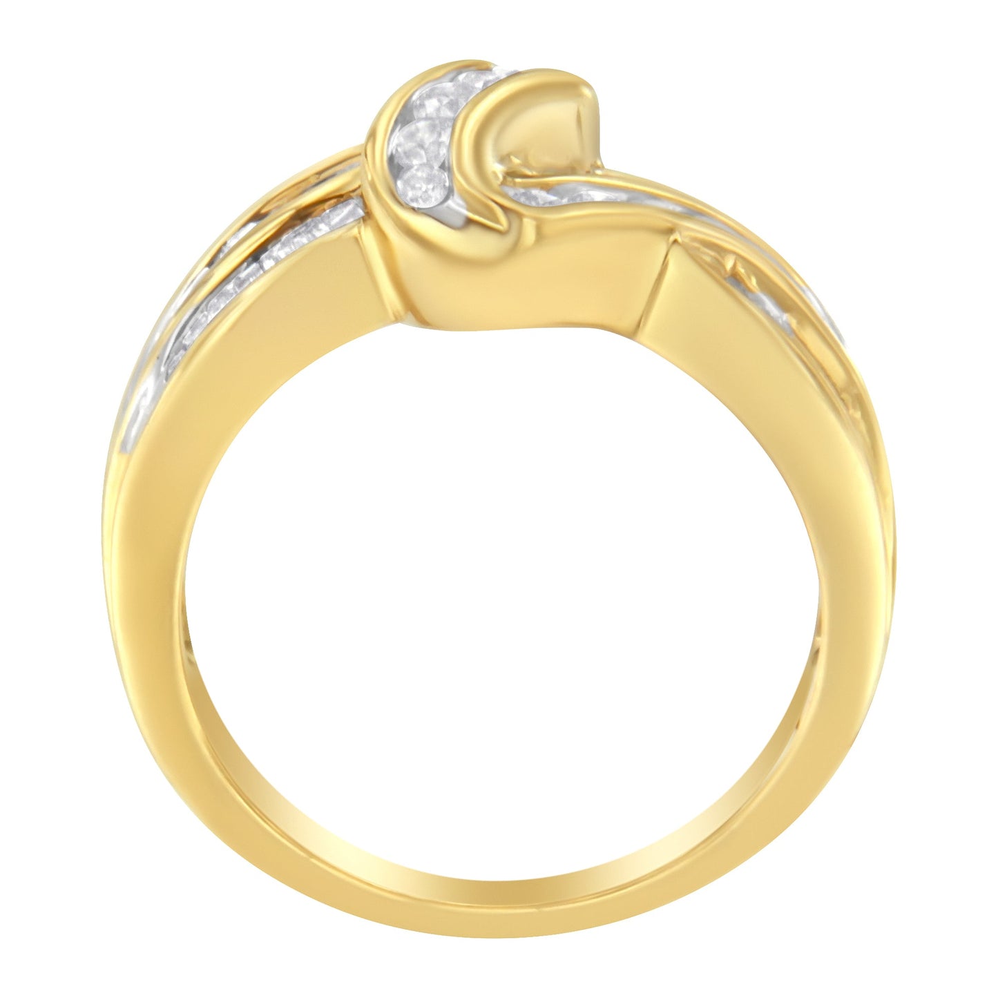 10K Yellow Gold 3/4 Cttw Channel Set Round and Baguette-cut Diamond Double Shank Bypass Ring (J-K Color, I1-I2 Clarity) - Size 6.75