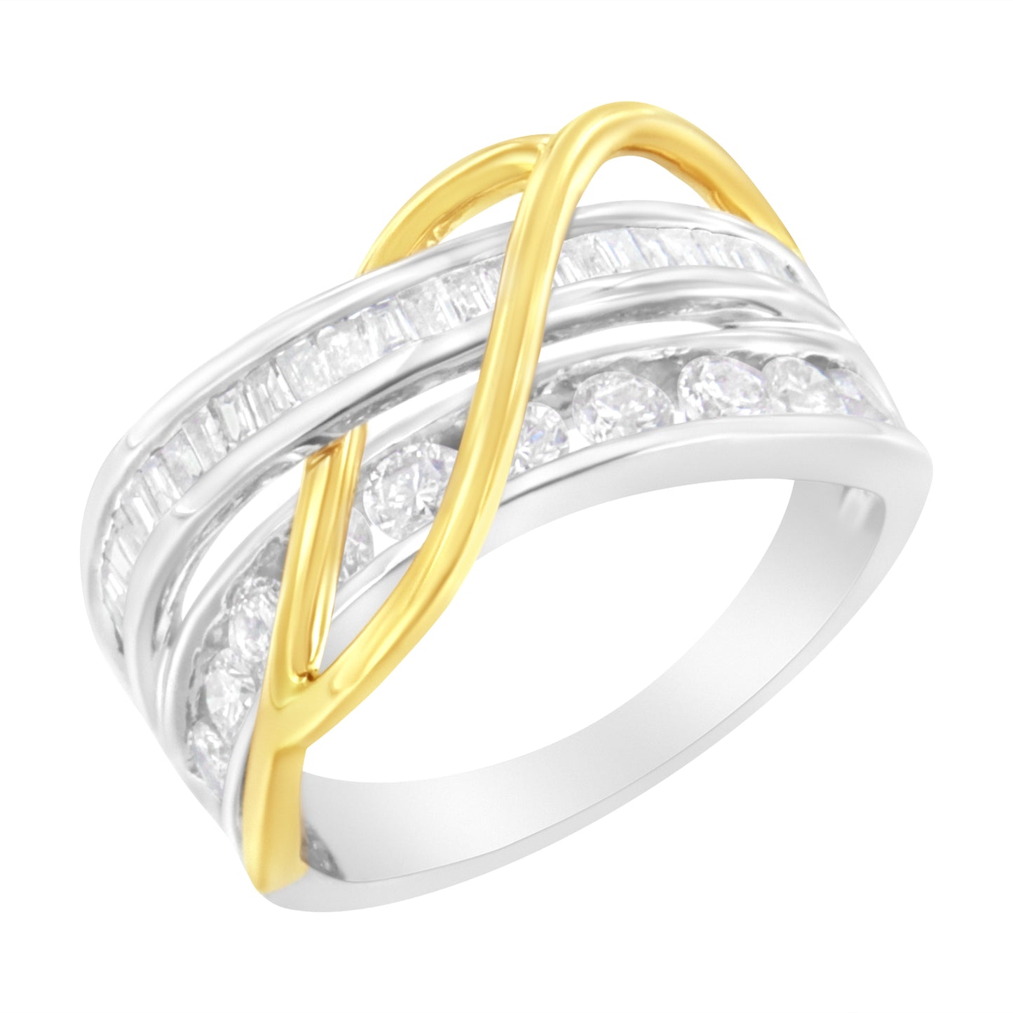 10K White and Yellow Gold 1 1/10 cttw Channel-Set Diamond Bypass Band Ring (J Color, I3 Clarity) - Size 7