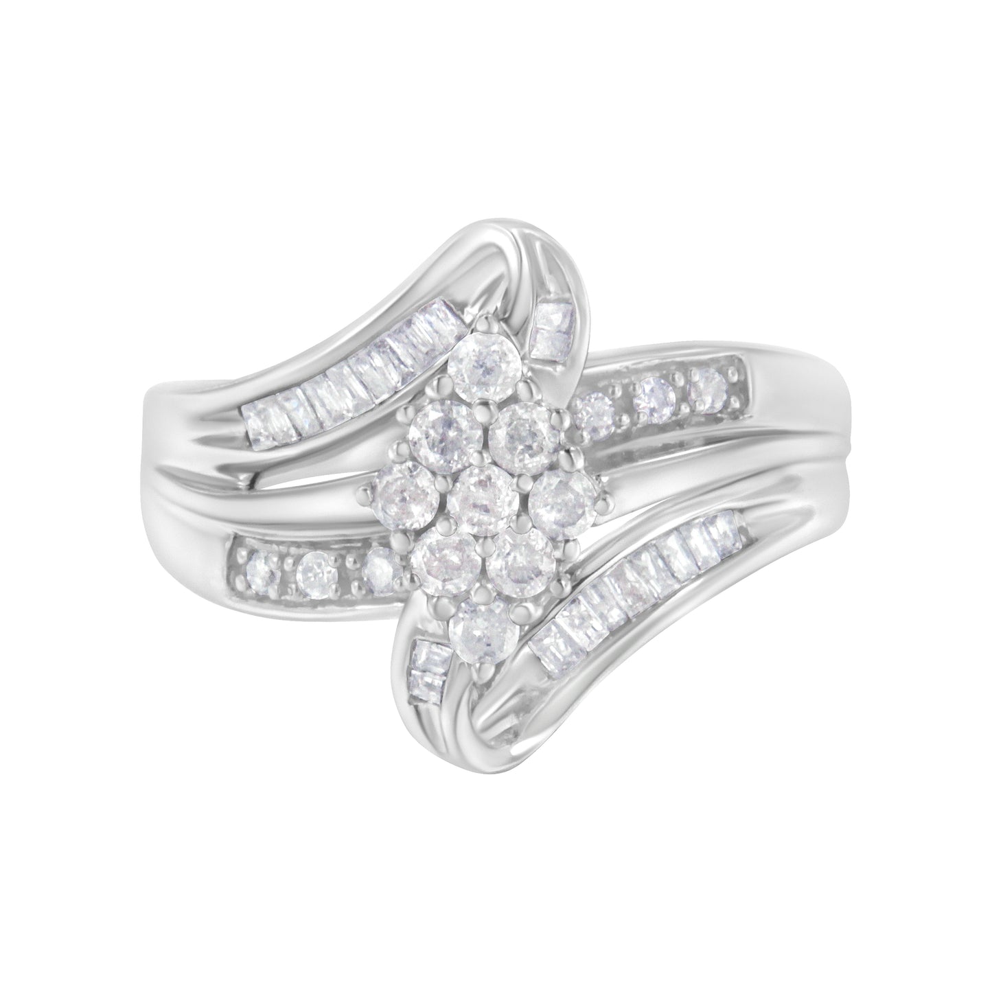 10K White Gold 1/2 cttw Diamond Cluster Ring (H-I Clarity, I2-I3 Color) - Size 6