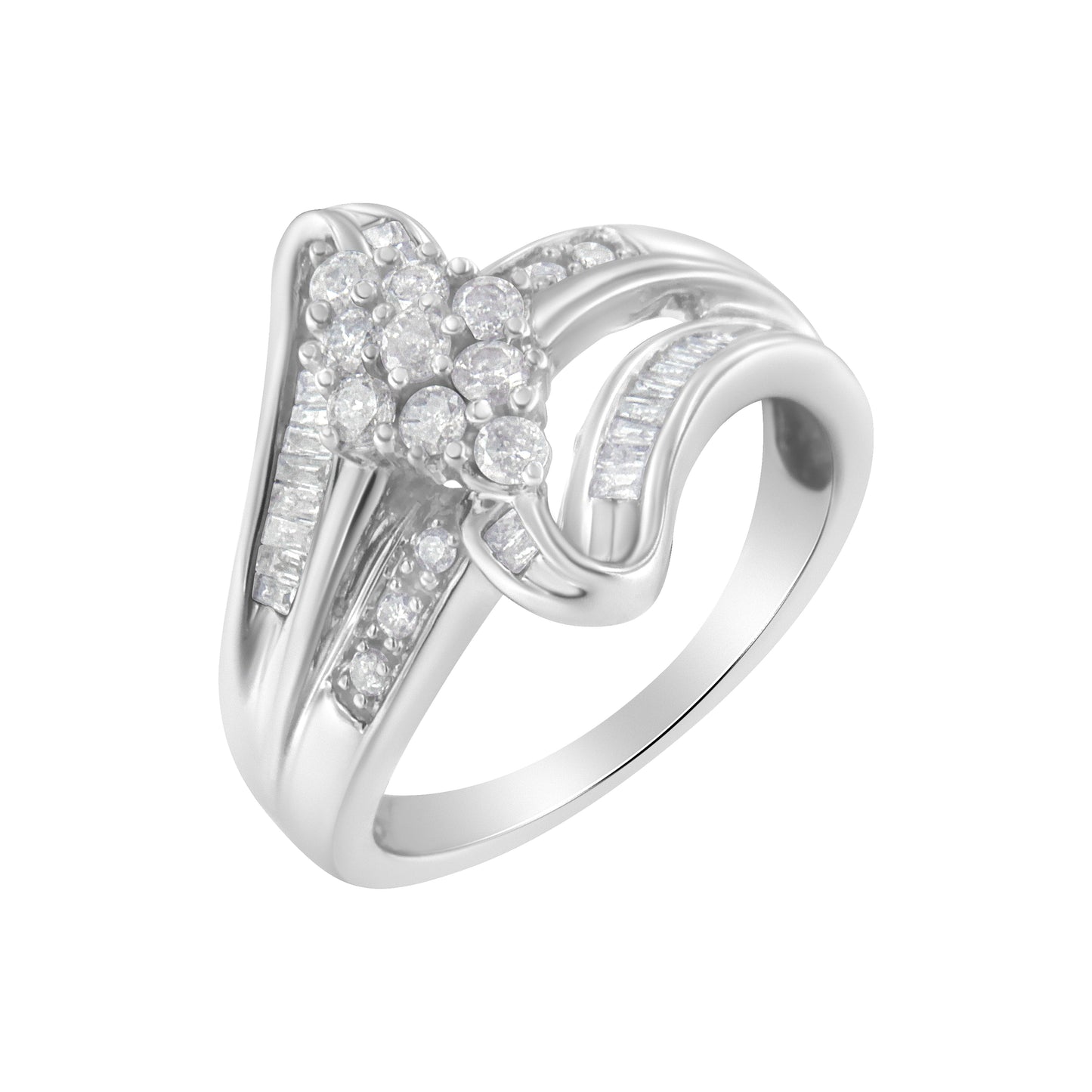 10K White Gold 1/2 cttw Diamond Cluster Ring (H-I Clarity, I2-I3 Color) - Size 6