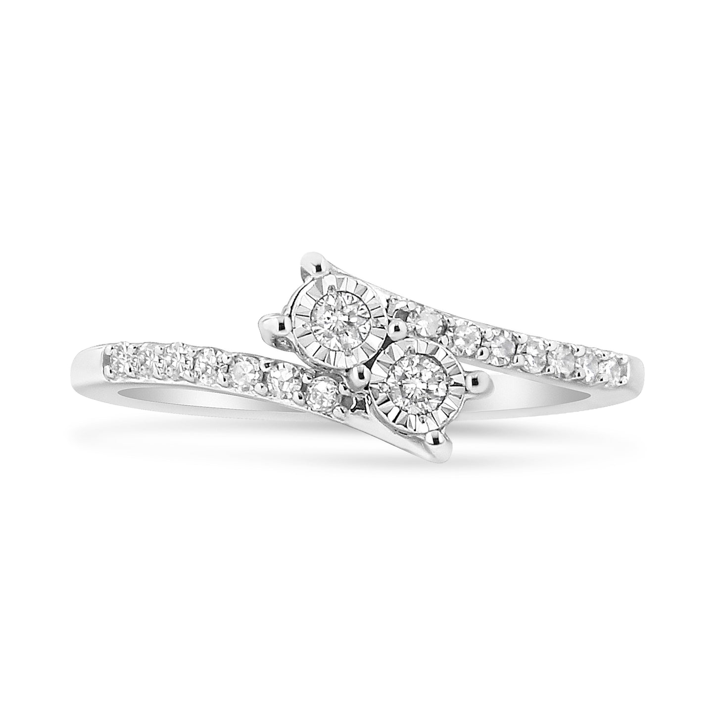 10K White Gold 1/4 Cttw Miracle Set Round Cut Diamond Two-Stone Ring (H-I Color, I2 Clarity) - Size 7