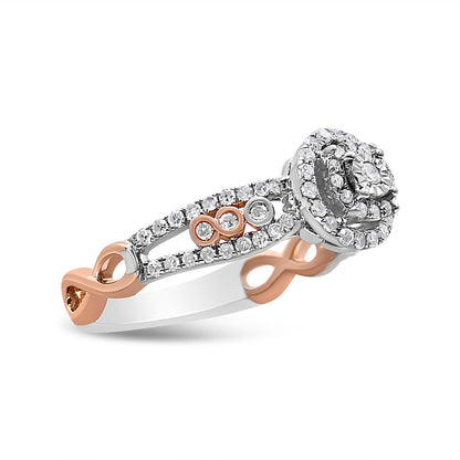 14K Rose Gold Plated .925 Sterling Silver 3/8 Cttw Round Diamond Double Frame Cross-Over Split Shank Engagement Ring (I-J Color, I2-I3 Clarity) - Size 7