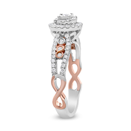 14K Rose Gold Plated .925 Sterling Silver 3/8 Cttw Round Diamond Double Frame Cross-Over Split Shank Engagement Ring (I-J Color, I2-I3 Clarity) - Size 7