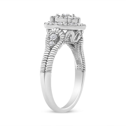 .925 Sterling Silver 1/3 Cttw Miracle Set Round-Cut Diamond Cocktail Ring (H-I Color, I1-I2 Clarity) - Size 7