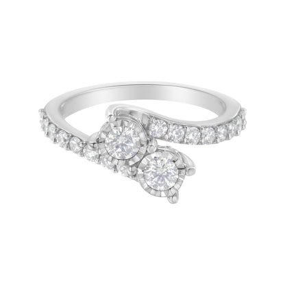 10K White Gold Two-Stone Miracle-Set Diamond Bypass Ring (1 Cttw, H-I Color, I1-I2 Clarity) - Size 6