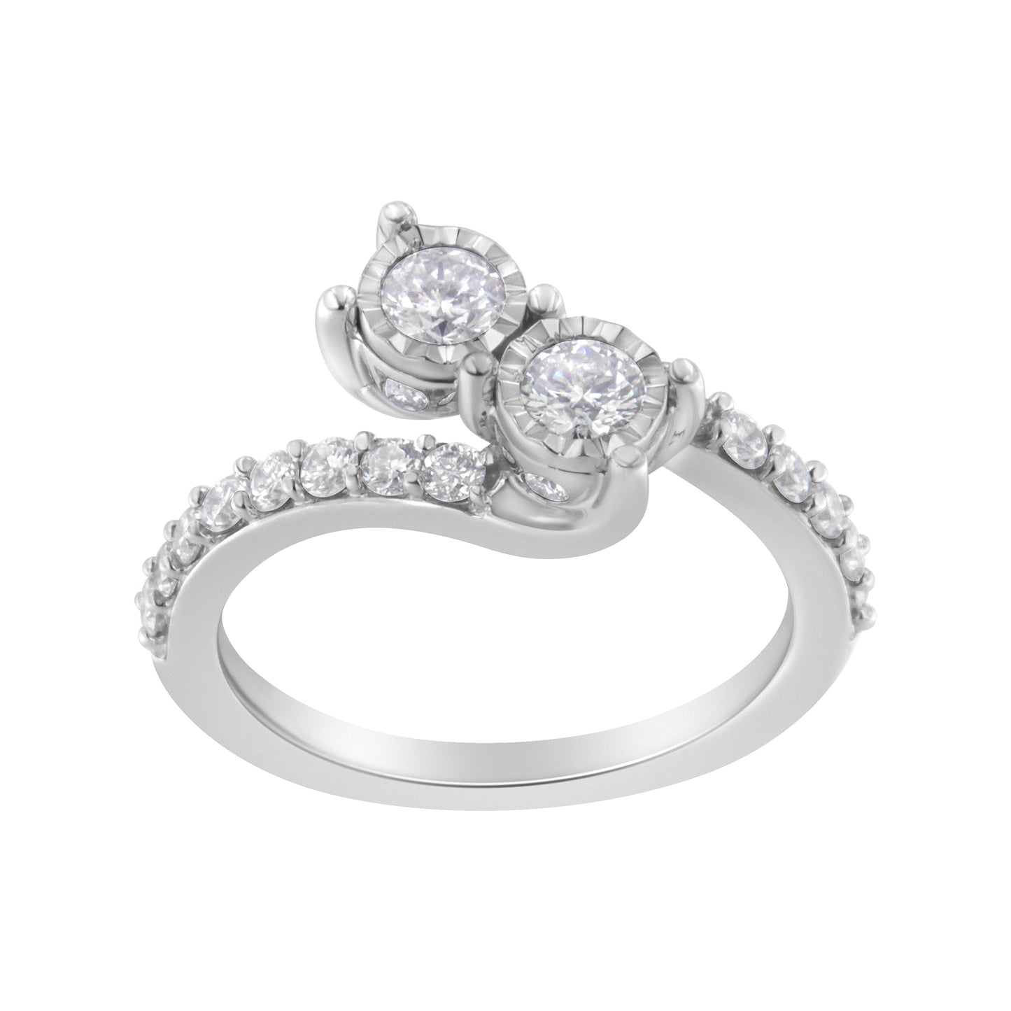 10K White Gold Two-Stone Miracle-Set Diamond Bypass Ring (1 Cttw, H-I Color, I1-I2 Clarity) - Size 6