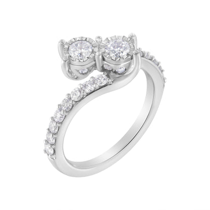 10K White Gold Two-Stone Miracle-Set Diamond Bypass Ring (1 Cttw, H-I Color, I1-I2 Clarity) - Size 6