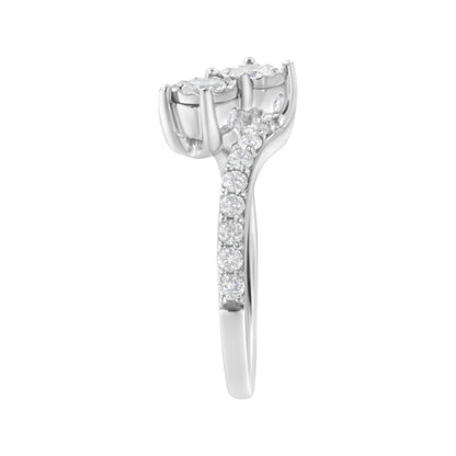 10K White Gold Two-Stone Miracle-Set Diamond Bypass Ring (1 Cttw, H-I Color, I1-I2 Clarity) - Size 6