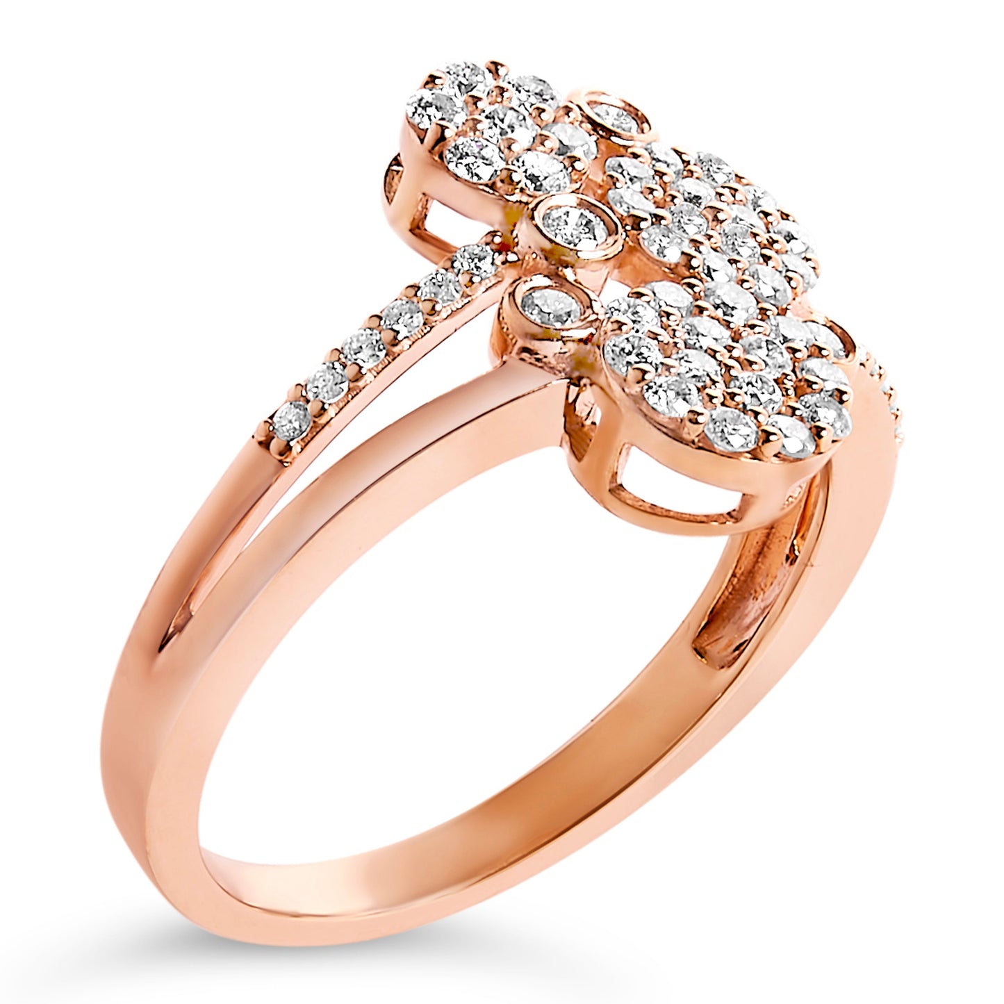 14K Rose Gold Plated .925 Sterling Silver 1/2 Cttw Diamond Scatter Composite Bypass Ring (I-J Color, I1-I2 Clarity) - Size 7