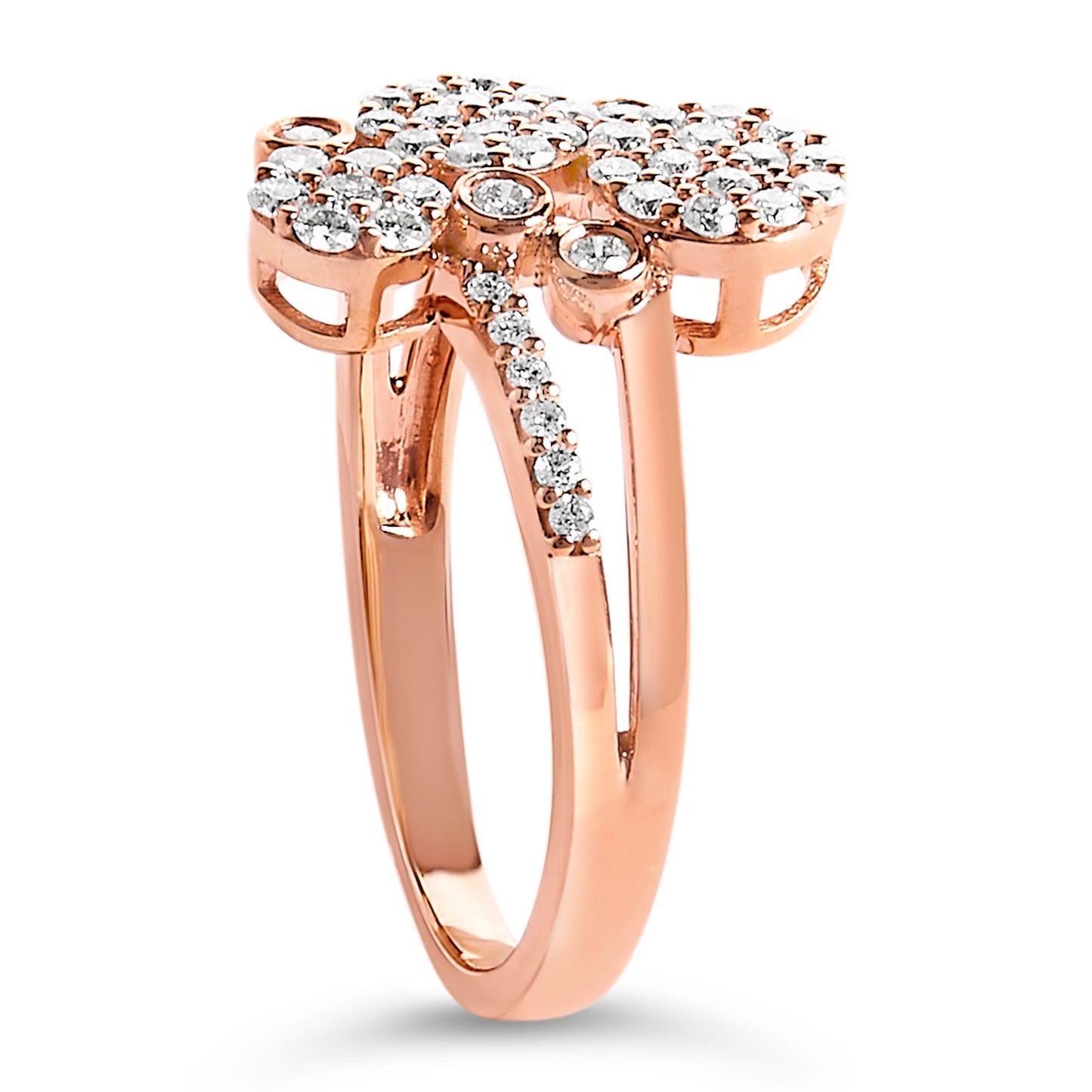 14K Rose Gold Plated .925 Sterling Silver 1/2 Cttw Diamond Scatter Composite Bypass Ring (I-J Color, I1-I2 Clarity) - Size 7