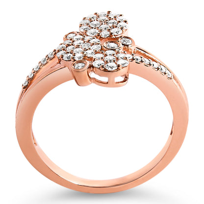 14K Rose Gold Plated .925 Sterling Silver 1/2 Cttw Diamond Scatter Composite Bypass Ring (I-J Color, I1-I2 Clarity) - Size 7