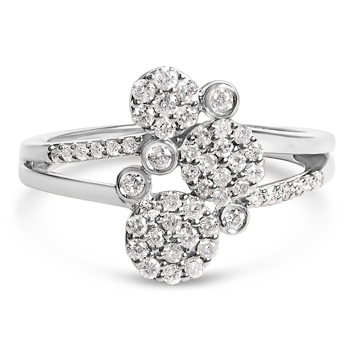 14K Rose Gold Plated .925 Sterling Silver 1/2 Cttw Diamond Scatter Composite Bypass Ring (I-J Color, I1-I2 Clarity) - Size 7