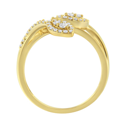 10K Yellow Gold 1/2 Cttw Round-Cut Diamond Layered Crossover Triple Leaf Bypass Ring (I-J Color, I1-I2 Clarity) - Size 7
