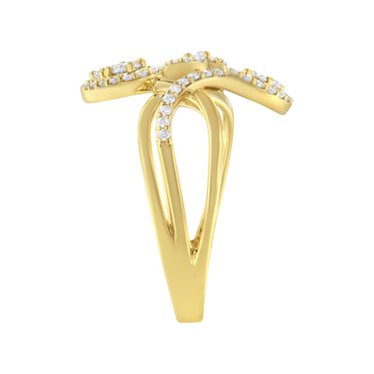 10K Yellow Gold 1/2 Cttw Round-Cut Diamond Layered Crossover Triple Leaf Bypass Ring (I-J Color, I1-I2 Clarity) - Size 7
