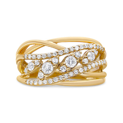 10K Yellow Gold 1/2 Cttw Round-Cut Multi Row Diamond Split Shank Cocktail Ring (H-I Color, SI2-I1 Clarity) - Size 7