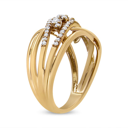 10K Yellow Gold 1/2 Cttw Round-Cut Multi Row Diamond Split Shank Cocktail Ring (H-I Color, SI2-I1 Clarity) - Size 7