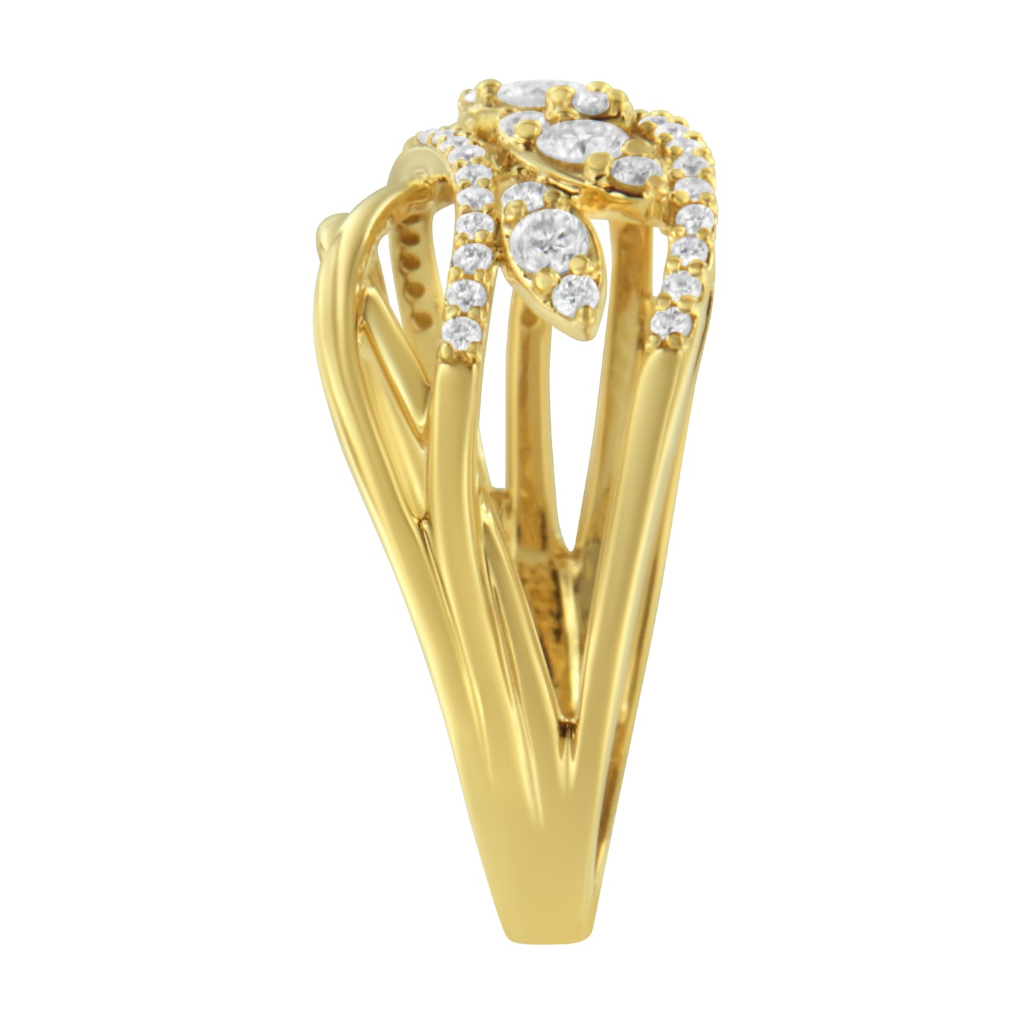 10K Yellow Gold 1/2 Cttw Round-Cut Multi Row Diamond Split Shank Cocktail Ring (H-I Color, SI2-I1 Clarity) - Size 7