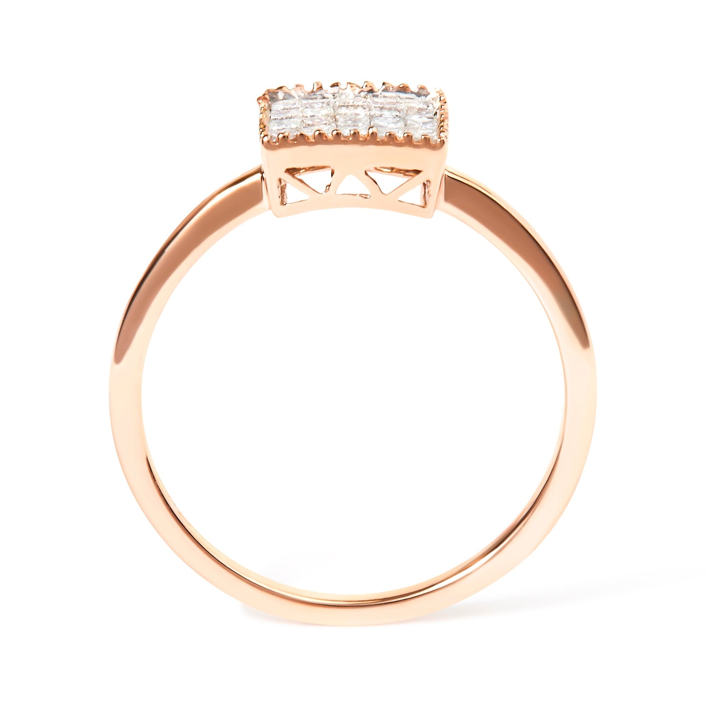 10K Rose Gold 1/3 Cttw Invisible Set Princess Cut Diamond Composite Square Shape Ring for Women (H-I color, I1-I2 clarity) - Size 7