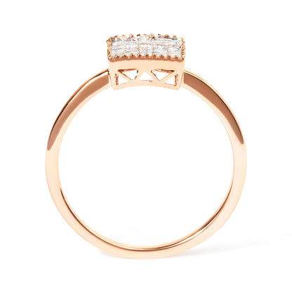 10K Rose Gold 1/3 Cttw Invisible Set Princess Cut Diamond Composite Square Shape Ring for Women (H-I color, I1-I2 clarity) - Size 7
