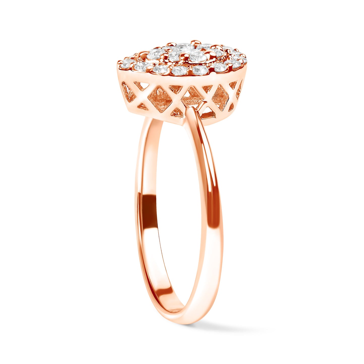 10K Rose Gold 3/8 Cttw Composite Diamond Pear Shaped Halo Promise Ring (I-J Color, I2-I3 Clarity) - Size 6
