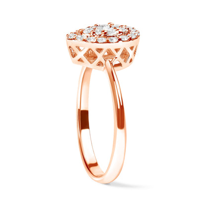 10K Rose Gold 3/8 Cttw Composite Diamond Pear Shaped Halo Promise Ring (I-J Color, I2-I3 Clarity) - Size 6