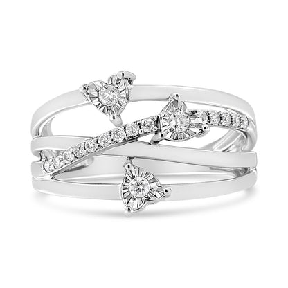 .925 Sterling Silver 1/5 Cttw Miracle-Set Diamond Heart Cross-Over Bypass Ring (I-J Color, I2-I3 Clarity) - Size 7