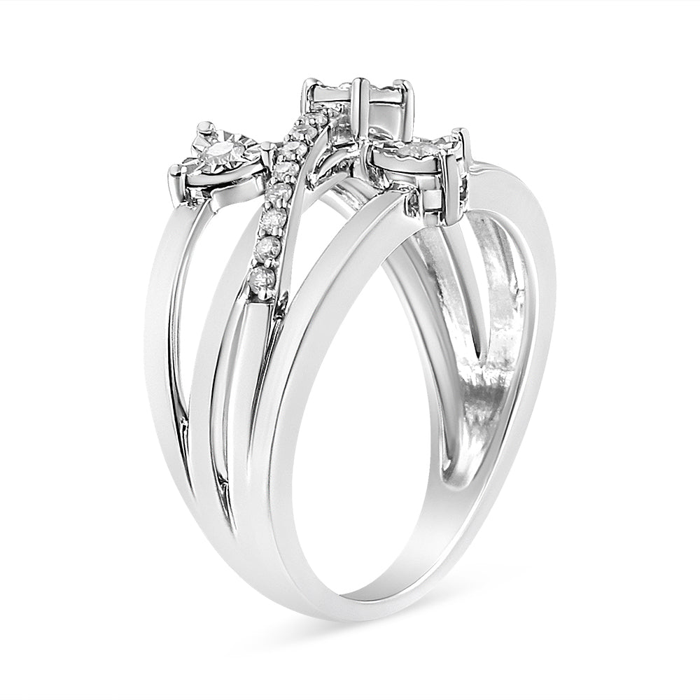 .925 Sterling Silver 1/5 Cttw Miracle-Set Diamond Heart Cross-Over Bypass Ring (I-J Color, I2-I3 Clarity) - Size 7