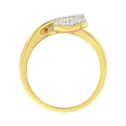 10K Yellow Gold 3/8 Cttw Round and Baguette-Cut Diamond Leaf Cocktail Ring - Size 7 (I-J Color, I1-I2 Clarity)