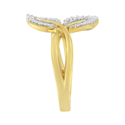 10K Yellow Gold 3/8 Cttw Round and Baguette-Cut Diamond Leaf Cocktail Ring - Size 7 (I-J Color, I1-I2 Clarity)