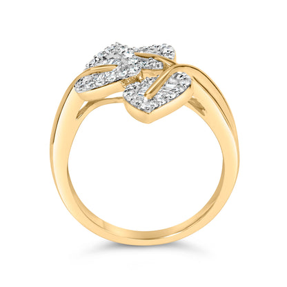 18K Yellow Gold Plated .925 Sterling Silver 1/2 Cttw Baguette and Round Diamond Bypass Triple Leaf Ring (I-J Color, I1-I2 Clarity) - Size 5