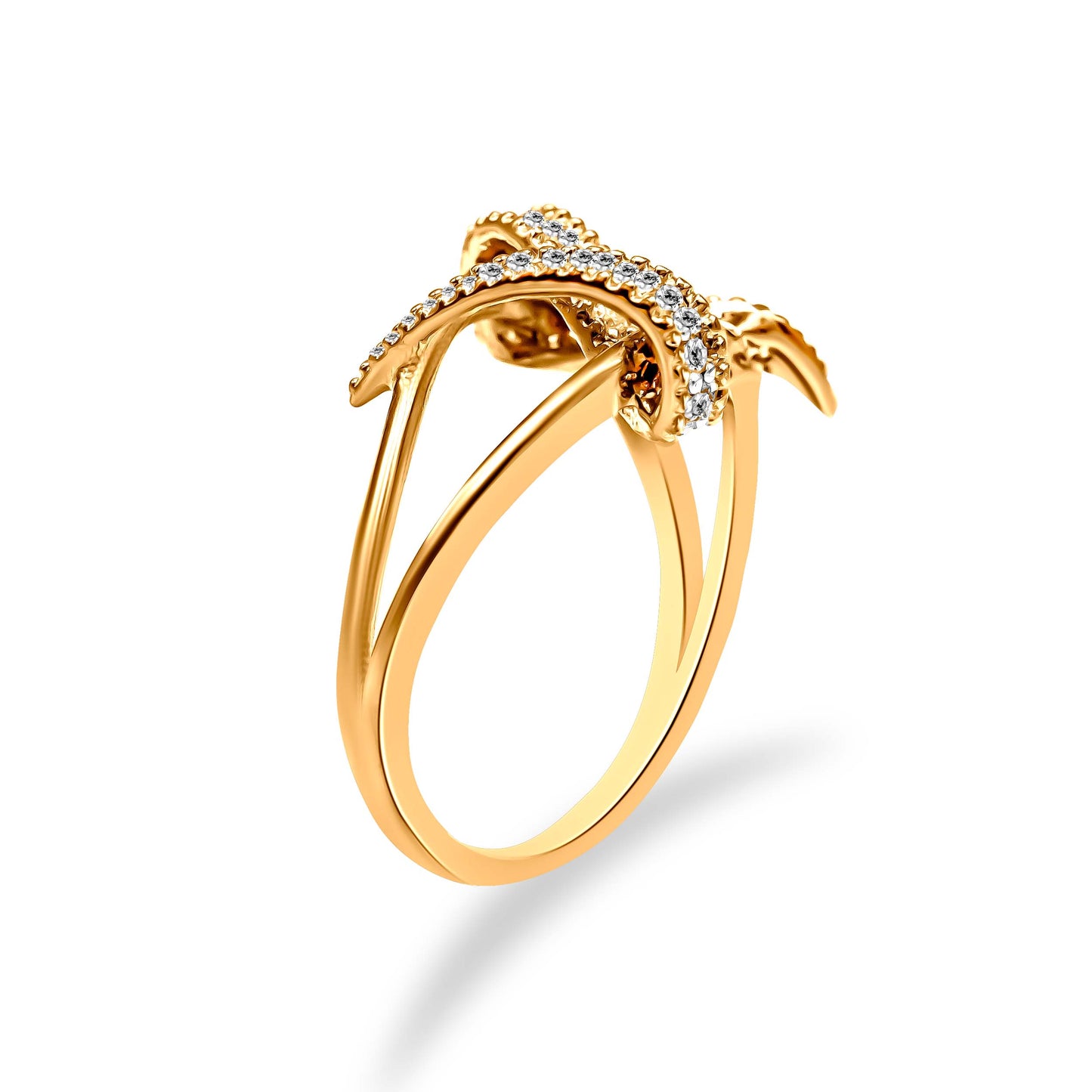 14K Yellow Gold Plated .925 Sterling Silver 1/4 Cttw Diamond Interlocking Bypass Ring (I-J Color, I1-I2 Clarity) - Size 7