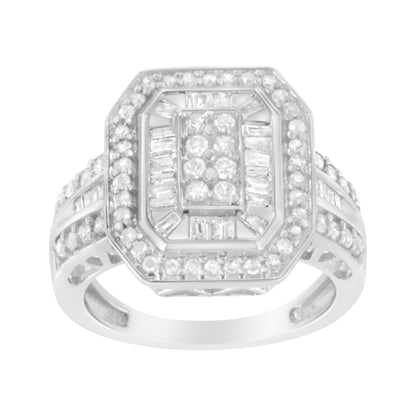 .925 Sterling Silver Round and Baguette Diamond Cathedral Ring (0.75 Cttw, H-I Color, I2-I3 Clarity) - Size 7
