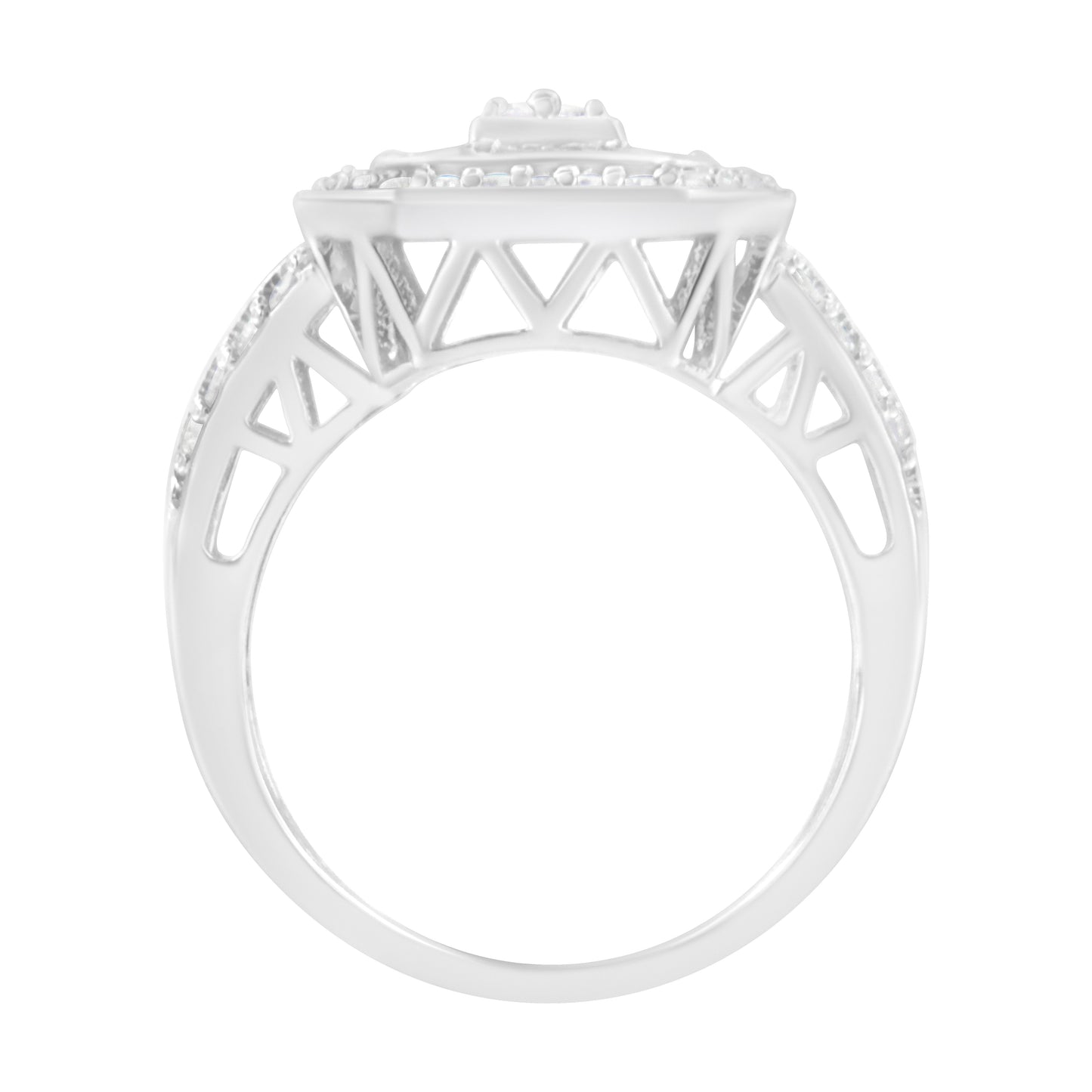 .925 Sterling Silver Round and Baguette Diamond Cathedral Ring (0.75 Cttw, H-I Color, I2-I3 Clarity) - Size 7