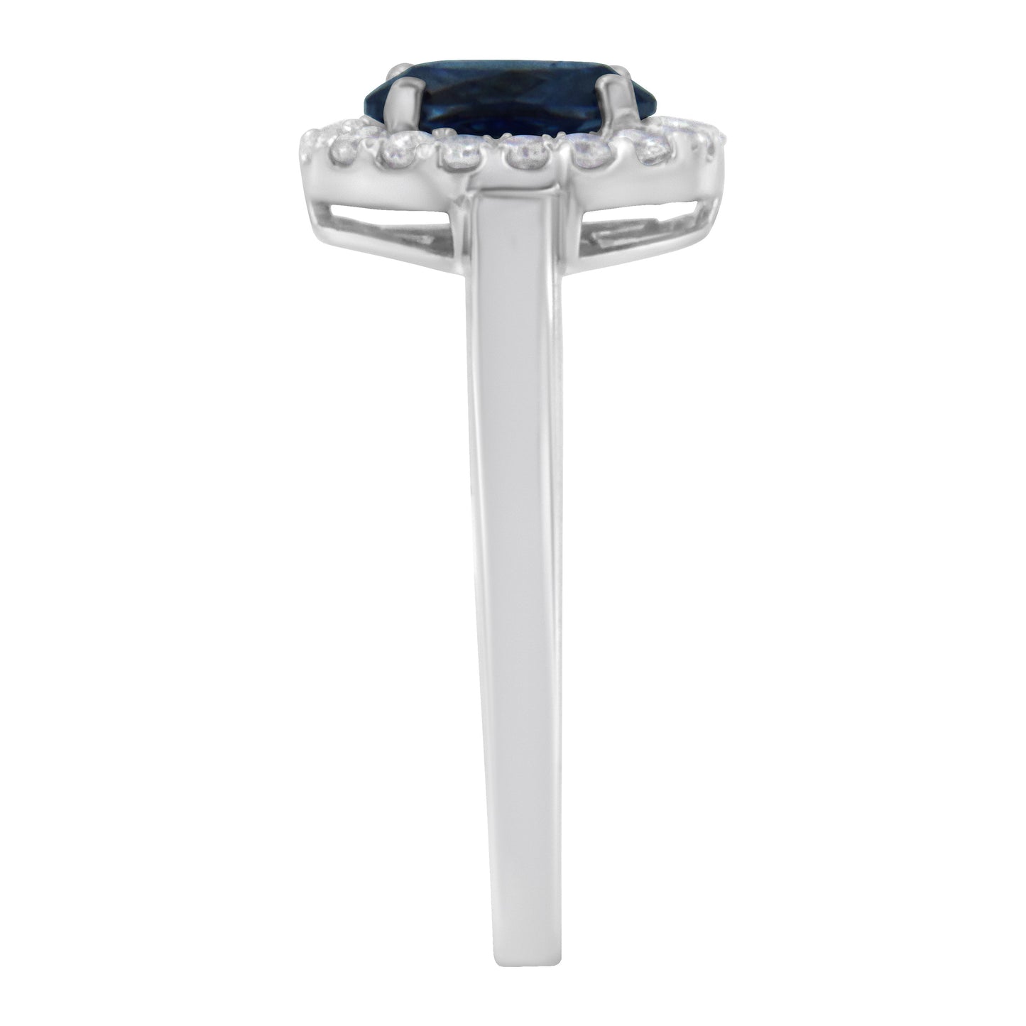 10K White Gold 1/5 Cttw Round Diamond and Prong Set 7MM Created Blue Sapphire Halo Cocktail Ring (H-I Color, I1-I2 Clarity) - Size 7