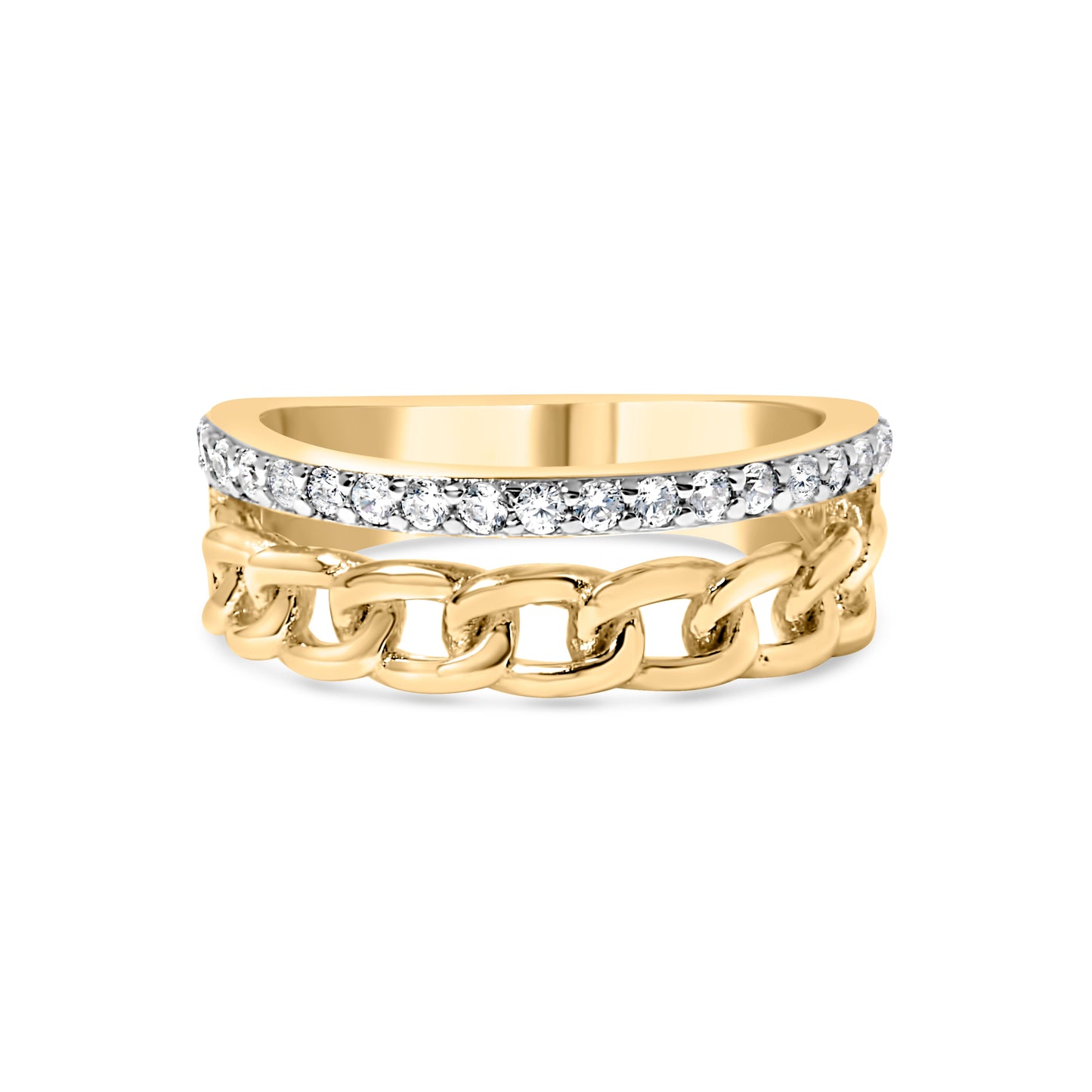 10K Yellow Gold 1/5 Cttw Diamond Cuban Link Ring Band (I-J Color, I2-I3 Clarity) - Size 7