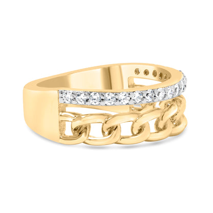 10K Yellow Gold 1/5 Cttw Diamond Cuban Link Ring Band (I-J Color, I2-I3 Clarity) - Size 7