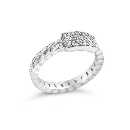 .925 Sterling Silver 1/5 Cttw Diamond ID and Cuban Link Band Ring (I-J Color, I2-I3 Clarity) - Ring Size 6