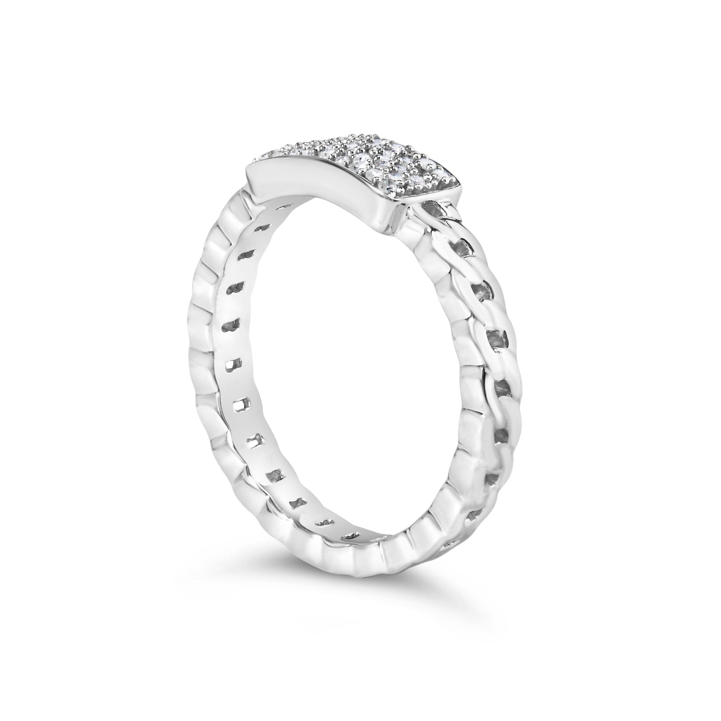 .925 Sterling Silver 1/5 Cttw Diamond ID and Cuban Link Band Ring (I-J Color, I2-I3 Clarity) - Ring Size 6