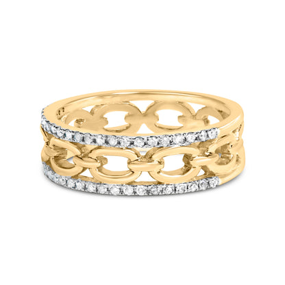 10K Yellow Gold 1/5 Cttw Diamond Two Row Cuban Link Ring (I-J Color, I2-I3 Clarity) - Size 7