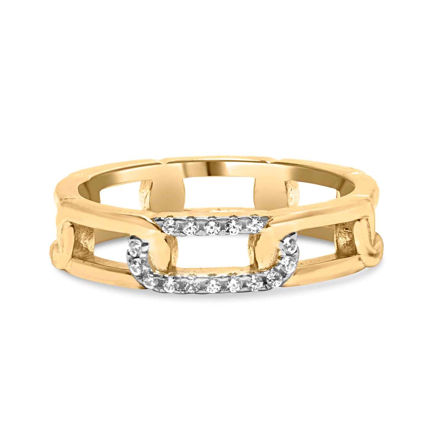 10K Yellow Gold Diamond Accent Paperclip Band Ring (I-J Color, I2-I3 Clarity) - Size 7