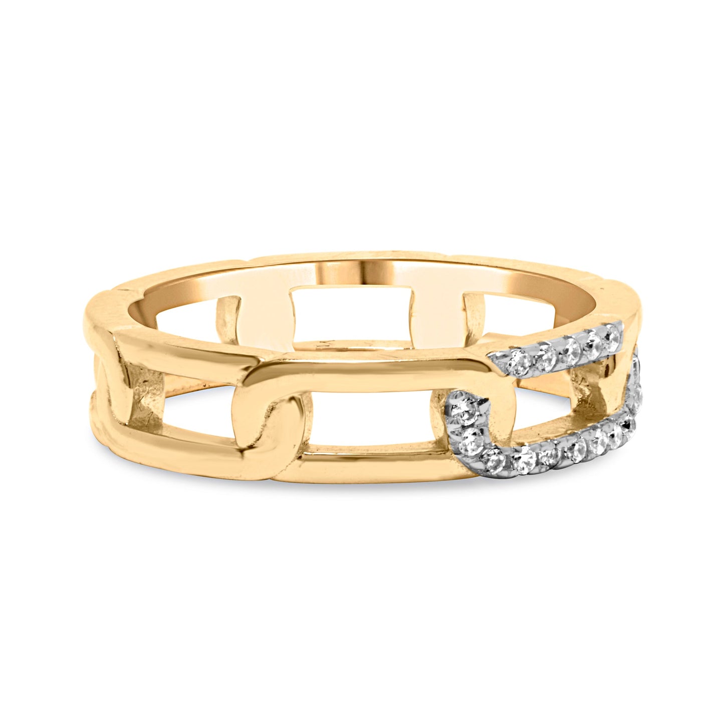 10K Yellow Gold Diamond Accent Paperclip Band Ring (I-J Color, I2-I3 Clarity) - Size 7