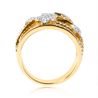 18K Yellow Gold Plated .925 Sterling Silver 3/4 Cttw Diamond Star and Galaxy Ring Band