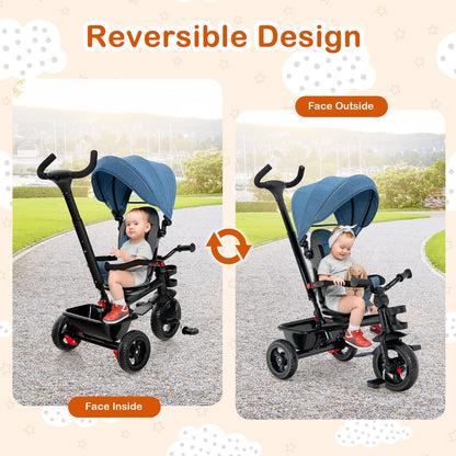 4-in-1 Baby Tricycle Toddler Trike with Convertible Seat-Blue