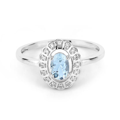 0.44 Carat Genuine Aquamarine and White Diamond 14K White Gold Ring
