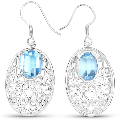 10.72 Carat Genuine Blue Topaz .925 Sterling Silver Earrings