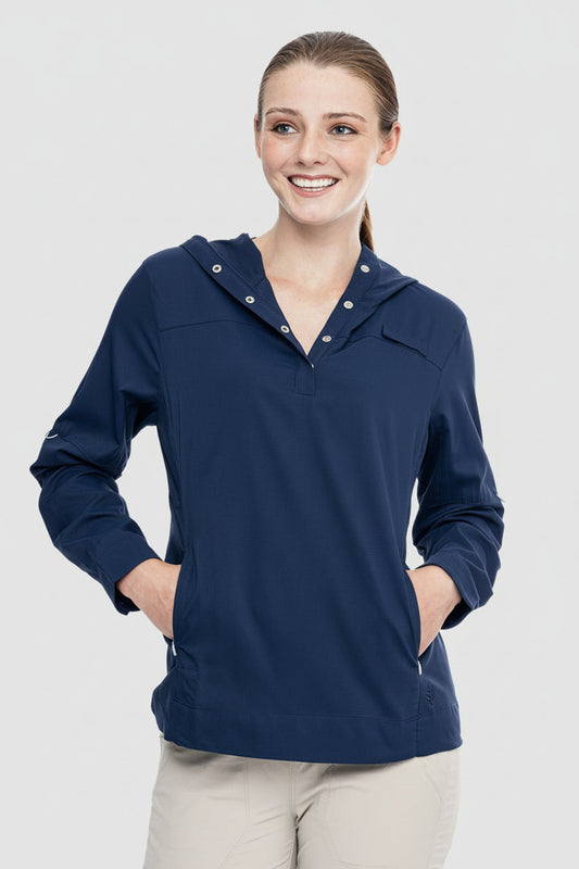 Sudadera Henley con capucha Sea Spray para mujer | Azul marino