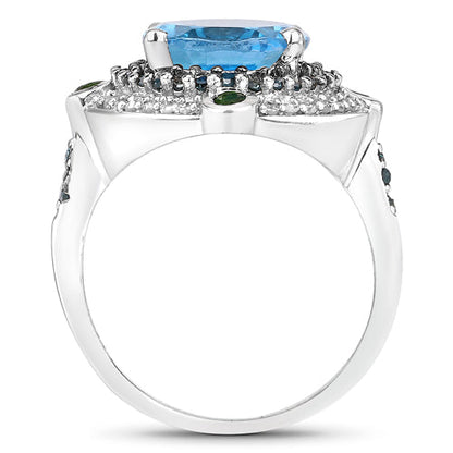 5.84 Carat Genuine Multi Stones .925 Sterling Silver Ring