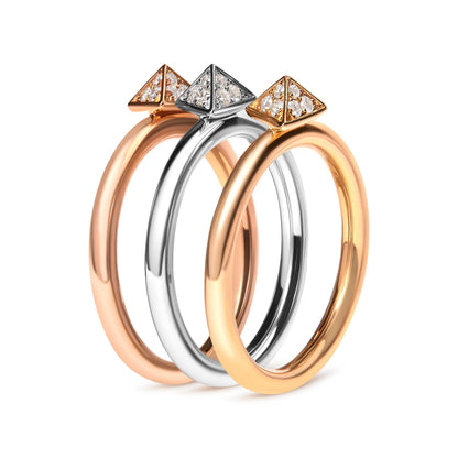 14K Tri Color Gold 1/3 Cttw Diamond Pyramid Stackable Band Ring Set (G-H Color, SI1-SI2 Clarity) - Size 7