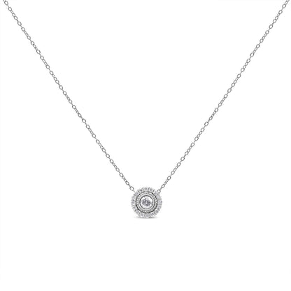 .925 Sterling Silver 1/2 Cttw Round Diamond Halo Circle Pendant 18" Necklace (I-J Color, I2-I3 Clarity)